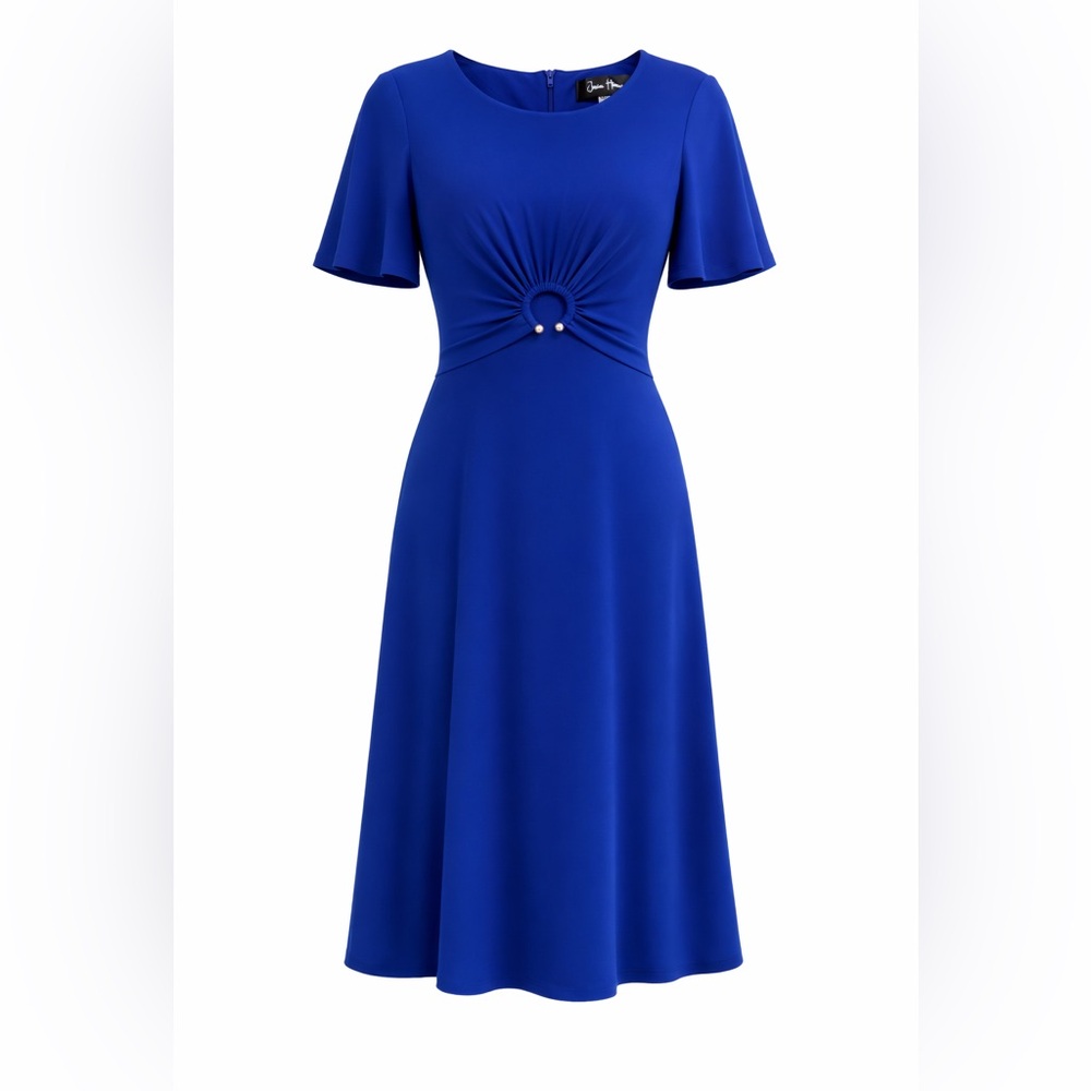 Jessica Howard Petite Royal Blue Jersey Midi Dress 8P NWT Round Neck Classic Fit - Picture 2 of 7